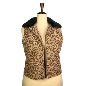 Bob Mackie Vest Removable Fur Collar Black Printed pink Size 12